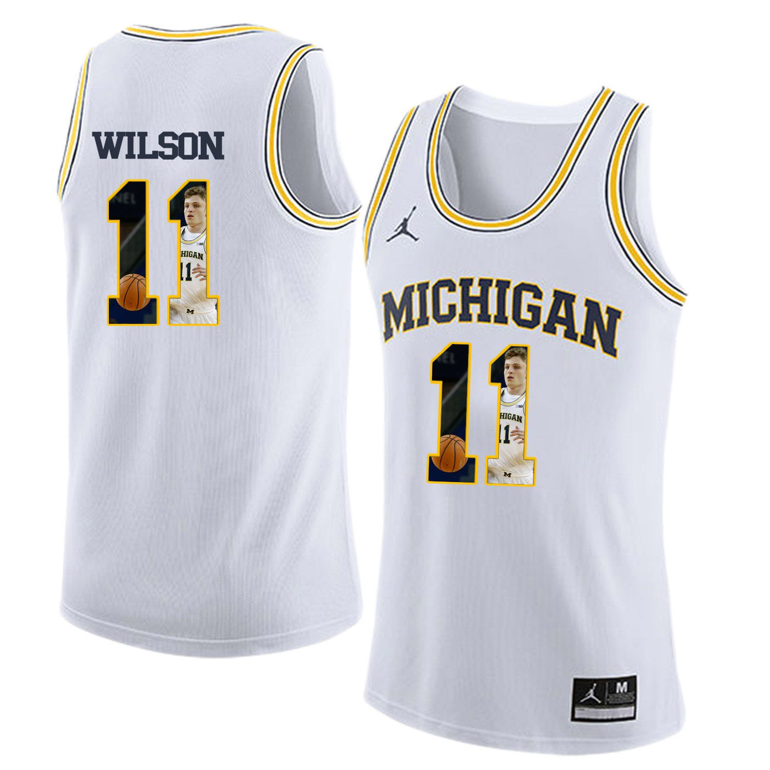 Men Jordan University of Michigan Basketball White #11 Wilson Fashion Edition Customized NCAA Jerseys->customized ncaa jersey->Custom Jersey